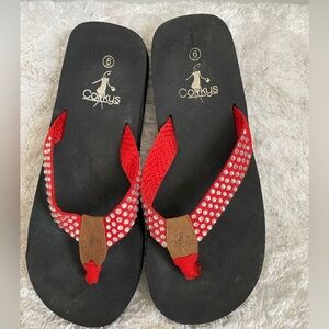 Corkeys red‎ bling flip flops